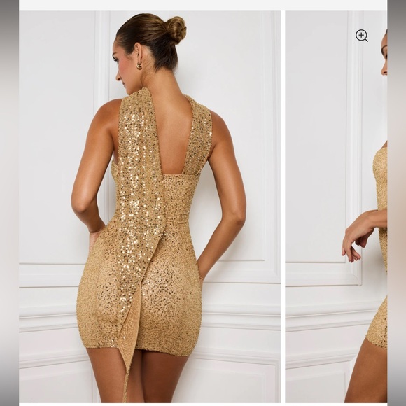 Oh-polly Embellished Scarf-Detail Mini Dress in Gold - Picture 6 of 8